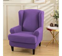 Hixingo Funda de Sillón de Orejas 2 Piezas, Color Sólido Fundas para Sillones Orejeros con Funda de Cojín, Elástica Funda de Sofá Relax para Salón, Hotel (Morado,One Size)