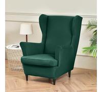 Hixingo Funda de Sillón de Orejas Elástica, Fundas para Sillones Orejeros 2 Piezas con Funda de Cojín, Color Sólido Funda de Sofá Relax para Salón, Hotel (Verde,One Size)