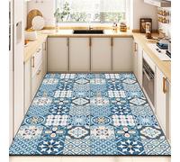 Hixingo Grande Tapete de Cocina de Diatomita, Estampado de Azulejos Antideslizante Super Absorbente Secado Rápido, Lavable para Fregadero Baño Lavandería Entrada (Azul Oscuro,80x160cm)