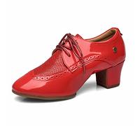 Hixingo Latin Dancing Shoes Women 5CM, Latin Dance Shoes Close Toe Ladies Low Heel Ankle Boots Party Prom Sandals for Cha-cha, Rumba, Samba Dancing (DZW2 Rojo,37)