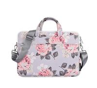 Hixingo Maletín Funda para Portátil 13/14/15 Pulgada, Impermeable Portátiles Bolsa Bolsa Ordenador Compatible Funda Protectora Laptop Bolso Bandolera para Hombre Mujer (14 Pulgadas,Flores Grises)