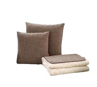 Hixingo Manta y Cojin 2 en 1, Manta de Cojín de Viaje Suave y Cálido Multifuncional Manta de Peluche y Almohada en Uno para Avión Coche, Oficina, Sofá Cama (40 * 40cm,Algodón Lino-Caqui)