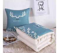 Hixingo Manta y Cojin 2 en 1, Manta de Cojín de Viaje Suave y Cálido Multifuncional Manta de Peluche y Almohada en Uno para Avión Coche, Oficina, Sofá Cama (Alce Azul,50 * 50cm)