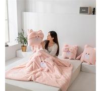 Hixingo Manta y Cojin 2 en 1, Manta de Cojín de Viaje Suave y Cálido Multifuncional Manta de Peluche y Almohada en Uno para Avión Coche, Oficina, Sofá Cama (Oso Rosa,40 * 40cm)