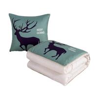 Hixingo Manta y Cojin 2 en 1, Manta de Cojín de Viaje Suave y Cálido Multifuncional Manta de Peluche y Almohada en Uno para Avión Coche, Oficina, Sofá Cama (Alce Verde,45 * 45cm)