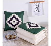 Hixingo Manta y Cojin 2 en 1, Manta de Cojín de Viaje Suave y Cálido Multifuncional Manta de Peluche y Almohada en Uno para Avión Coche, Oficina, Sofá Cama (Verde Geométrico,40 * 40cm)