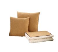 Hixingo Manta y Cojin 2 en 1, Manta de Cojín de Viaje Suave y Cálido Multifuncional Manta de Peluche y Almohada en Uno para Avión Coche, Oficina, Sofá Cama (50 * 50cm,Algodón Lino-Dorado)