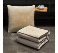 Hixingo Manta y Cojin 2 en 1, Manta de Cojín de Viaje Suave y Cálido Multifuncional Manta de Peluche y Almohada en Uno para Avión Coche, Oficina, Sofá Cama (Ginkgo Biloba - Beige,50 * 50cm)