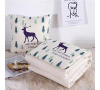 Hixingo Manta y Cojin 2 en 1, Manta de Cojín de Viaje Suave y Cálido Multifuncional Manta de Peluche y Almohada en Uno para Avión Coche, Oficina, Sofá Cama (45 * 45cm,Bosque Ciervo)