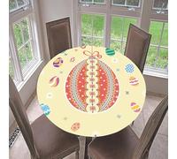 Hixingo Mante Estampado Semana Santa, Redondo Mantel con Borde Elástico, Lavable Cubre Encimera 90-200cm para Cocina, Comedor, Dormitorio (Beige Rojo,90cm)