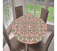 Hixingo Mantel Redondo Mantel Antimanchas 3D Mandala Elastico Mantel Lavable Poliéster Mantel Mesa Redonda, para Cocina, Comedor, Fiestas, Picnic (Diámetro 90 cm,Mandala Verde Rosa 1)