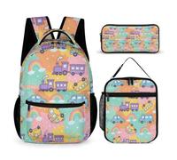 Hixingo Mochila Escolar Autobús para Niños (Tren,One Size) | Mochila escolar 3 en 1 set para niños y niñas, Estampado Lindo para Escuela Excursiones y Regalo
