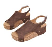 Hixingo Moda Sandalias Mujer Verano Plataforma Comodas Sandalias de Plataforma de Ancho Punta Abierta Amplio Zapatillas de Deporte Caminata Al Aire Libre Casual (PU marrón,40)