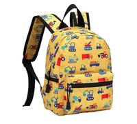 Hixingo Niños Mochilas de Doble Capa - Patrón de Auto Bolsa para la Escuela Dibujos Animados Mochila con Bolsillos Laterales Escuela Primaria Kindergarten Mochilas (Coche Amarillo,M 25x17x33cm)