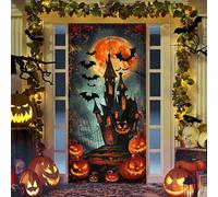 Hixingo Pancarta de Decoración de Puerta de Halloween, Cubierta de Puerta de Halloween, Pancarta de Puerta Póster de Colgante Ventana de Halloween (90x200cm,Castillo Antiguo)