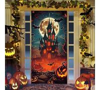 Hixingo Pancarta de Decoración de Puerta de Halloween, Cubierta de Puerta de Halloween, Pancarta de Puerta Póster de Colgante Ventana de Halloween (90x200cm,Castillos)