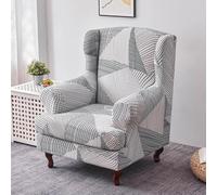 Hixingo Patrón Jacquard 2 Piezas Funda de Sillón de Orejas Elástica, Fundas para Sillones Orejeros con Funda de Cojín, Funda de Sofá Relax para Dormitorio, Salón, Hotel (geometría Gris)