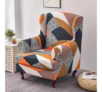 Hixingo Patrón Jacquard 2 Piezas Funda de Sillón de Orejas Elástica, Fundas para Sillones Orejeros con Funda de Cojín, Funda de Sofá Relax para Dormitorio, Salón, Hotel (geometría)