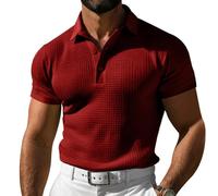 Hixingo Polo Hombre Manga Corta a Punto S-3XL, Polo de Punto Hombre Manga Corta Slim Fit Verano Camiseta de Golf Regular Fit Casual para Negocios, Trabajo, Oficina (DF88 Rojo,L)
