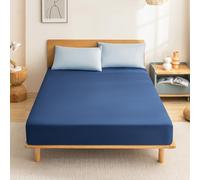 Hixingo Sabana Bajera Ajustable de Microfibra Poliéster, Extra Suaves Bolsillo Profundo Sabanas Color Sólido, con Goma Elástica (150x190x25cm,Azul Marino)