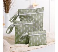 Hixingo Sac à Couches Lavables 3 Pc, Réutilisable Sac à Maillot Mouillé Étanche Organiseur Pochette Couche Lavable, Imperméable Eclair Wetbag de Voyage pour Les Plage Piscine (Verde 1,3PC)