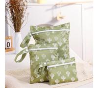 Hixingo Sac à Couches Lavables 3 Pc, Réutilisable Sac à Maillot Mouillé Étanche Organiseur Pochette Couche Lavable, Imperméable Eclair Wetbag de Voyage pour Les Plage Piscine (Verde 2,3PC)