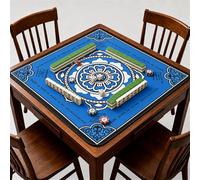 Hixingo Tapete de Mahjong 80x80 cm, Estilo Mandala Tapete de Mesa de Juegos Antideslizante Grueso Silencioso, Protector de Mesa con Respaldo de Goma, para Dominó, Cartas (Azul)