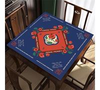 Hixingo Tapete de Mahjong 80x80 cm, Tapete de Mesa de Juegos Antideslizante Delgado Silencioso Portátil, Protector de Mesa con Respaldo de Goma, para Dominó, Cartas (Azul Rojo)