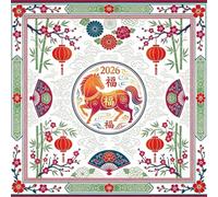 Hixingo Tapete de Mahjong, Estilo Chino Tapete de Mesa de Juegos Antideslizante Grueso Silencioso, Protector de Mesa con Respaldo de Goma para Dominó, Cartas (Caballo,100x100cm)