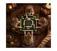 Hixingo Tapete de Mahjong Familia Animales (Lobo,50x50cm) | Tapete de Mesa de Juegos Antideslizante Grueso Silencioso, Protector de Mesa con Respaldo de Goma para Dominó Cartas