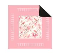 Hixingo Tapete de Mahjong Portátil para Juegos de Mesa, Tapete Cuadrado | Diatomita de Antideslizante Silencioso para Cartas Dados Dominó Tablero | Flores/Pájaros (Rosa Claro,80x80cm)