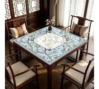 Hixingo Tapete Mahjong 80x80 cm con Bolsa de Transporte, Diseño Floral Vintage Antideslizante, Reducción de Ruido,Tapete Goma Multiusos Plegable para Juegos de Mesa / Cartas (Rojo y Azul)