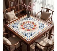 Hixingo Tapete Mahjong 80x80 cm con Bolsa de Transporte, Diseño Floral Vintage Antideslizante, Reducción de Ruido,Tapete Goma Multiusos Plegable para Juegos de Mesa / Cartas (Rojo)