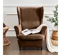 Hixingo Terciopelo Funda de Sillón de Orejas Elástica, Fundas para Sillones Orejeros 2 Piezas con Funda de Cojín, Funda de Sofá Relax para Dormitorio, Salón, Hotel (Marrón)