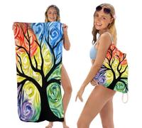 Hixingo Toalla de Playa Microfibra Convertible en Mochila Grande, Plantas Tropicales Antiarena Absorbente Ligera Secado Rápido, para Niños y Adultos Playa Camping Viajes (Arbre,80x160cm)