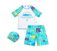 Hixingo Traje de Baño Niño Niña Playa 2-7 Años, Traje de Baño 2 Piezas Niño Niña de Manga Corta y Bañador con Gorra de Sol para Natación, Surf, Vacaciones en la Playa (Pez tropical,110cm)