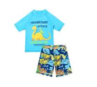 Hixingo Traje de Baño Niño Niña Playa 2-7 Años, Traje de Baño 2 Piezas Niño Niña de Manga Corta y Bañador con Gorra de Sol para Natación, Surf, Vacaciones en la Playa (Dinosaurio amarillo,110cm)