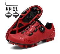 Hixingo Zapatilla de Ciclismo Hombre Mujer Rojo Zapatos Bicicleta de Montaña Exterior MTB Compatibles con SPD Lock System, Zapatillas de Ciclismo Unisex Adulto, 47 EU