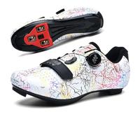 Hixingo Zapatilla de Ciclismo Hombre Mujere Zapatos Bicicleta de Carretera Montaña Impresión Trueno Exterior Compatibles SPD SPD-SL Lock System, Zapatillas de MTB Ciclismo Unisex (Blanco,38)