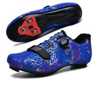 Hixingo Zapatilla de Ciclismo Hombre Mujere Zapatos Bicicleta de Carretera Montaña Impresión Trueno Exterior Compatibles SPD SPD-SL Lock System, Zapatillas de MTB Ciclismo Unisex (Azul,40)