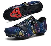 Hixingo Zapatilla de Ciclismo Hombre Mujere Zapatos Bicicleta de Carretera Montaña Impresión Trueno Exterior Compatibles SPD SPD-SL Lock System, Zapatillas de MTB Ciclismo Unisex (Azul Marino,41)