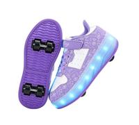 Hixingo Zapatillas con Ruedas, Iluminados Zapatillas Patines, Antideslizante Calzado de Skateboarding con Gancho y Bucle para Principiantes, Niños (Morado,39)