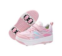 Hixingo Zapatillas con Ruedas, Multifuncionales Zapatillas Patines, Antideslizante Calzado de Skateboarding con Gancho y Bucle para Principiantes, Niños (Rosa - 1,39)