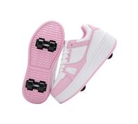 Hixingo Zapatillas con Ruedas, Multifuncionales Zapatillas Patines, Antideslizante Rosa y Negro Calzado de Skateboarding para Principiantes, Niños (Rosa - A,36)