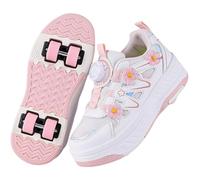 Hixingo Zapatillas con Ruedas, Multifuncionales Zapatillas Patines, Calzado de Skateboarding con Cordones Giratorios Multifuncional 2 en 1 para Principiantes, Niños (Flor Negra,37)