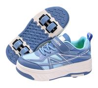 Hixingo Zapatillas con Ruedas, Multifuncionales Zapatillas Patines, Calzado de Skateboarding con Gancho y Bucle Multifuncional 2 en 1 para Principiantes, Niños (Negro Y,38)