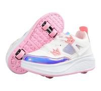 Hixingo Zapatillas con Ruedas, Multifuncionales Zapatillas Patines, Resistente al Desgaste Calzado de Skateboarding Multifuncional 2 en 1 para Principiantes, Niños (Láser Rosa,40)