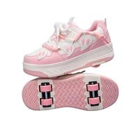 Hixingo Zapatillas con Ruedas, Multifuncionales Zapatillas Patines, Resistente al Desgaste Calzado de Skateboarding Multifuncional 2 en 1 para Principiantes, Niños (Corazón Rosa,35)