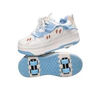 Hixingo Zapatillas con Ruedas, Multifuncionales Zapatillas Patines, Resistente al Desgaste Calzado de Skateboarding Multifuncional 2 en 1 para Principiantes, Niños (Corazón Azul,30)