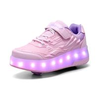 Hixingo Zapatillas con Ruedas, Transpirable Zapatillas Patines con Gancho y Bucle, Resistente al Desgaste Calzado de Skateboarding para Principiantes, Niños (Rosa,41)